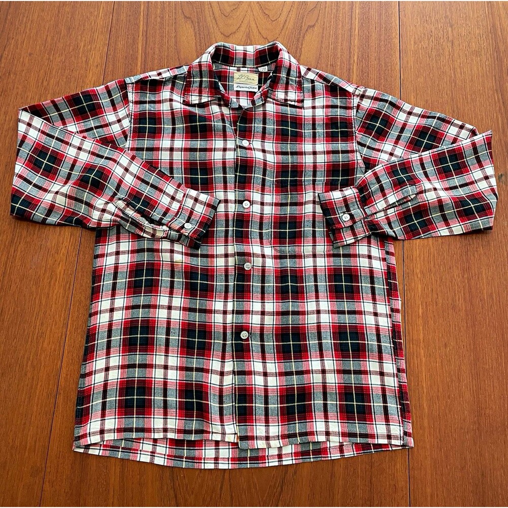 RARE Vintage 60s L.L. Bean Cursive Tag 100% Rayon Plaid Button Up Shirt S Ivy